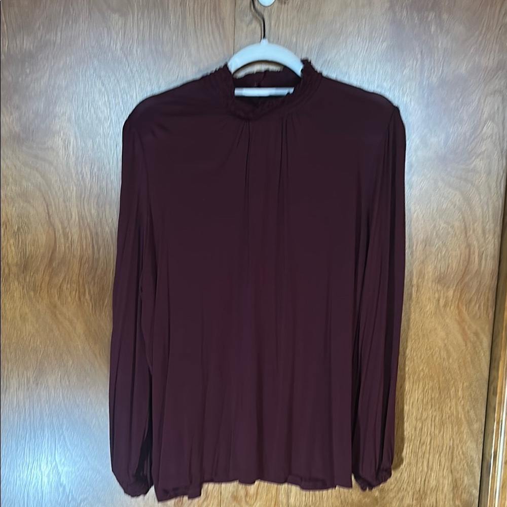 Ann Taylor Red Long Sleeve Mandarin Collar Blouse